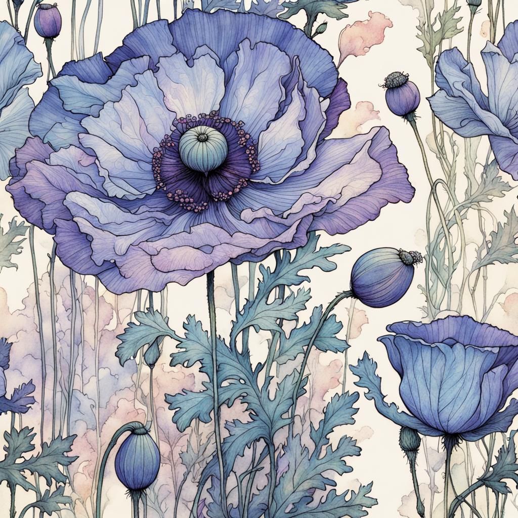 Pastel Poppy Blossom in Whimsical Art Style