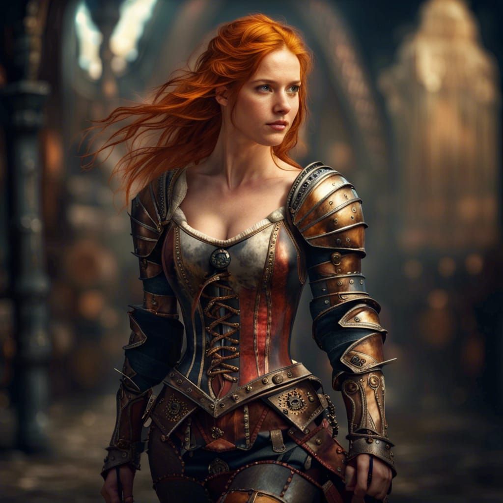 Medieval Ginger Warrior Woman in Detailed Fantasy Art