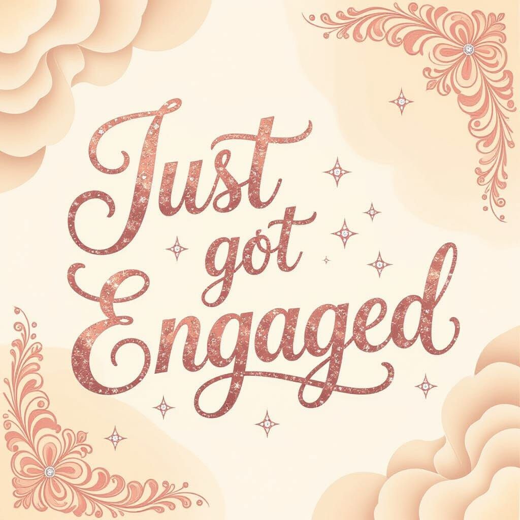 Shimmering Rose Gold "JUST GOT ENGAGED" Script