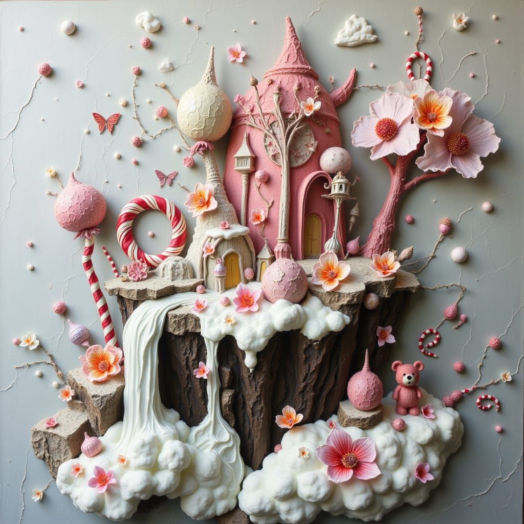 Whimsical Candy Island with Chocolate Waterfalls