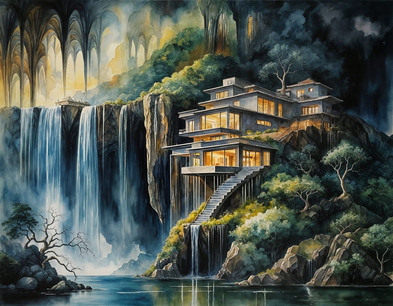 Surreal Fractal House in Glass Mountain Landscape
