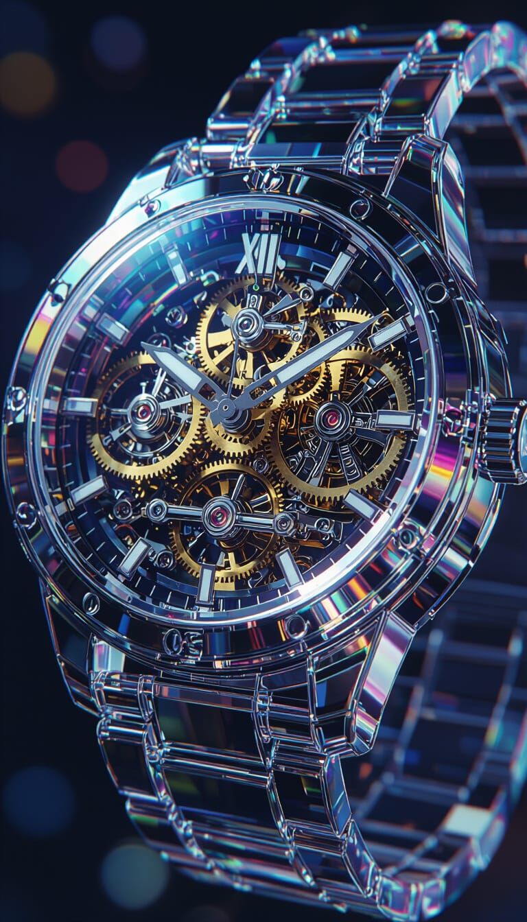 Crystal Transparency Wristwatch with Rainbow Reflections