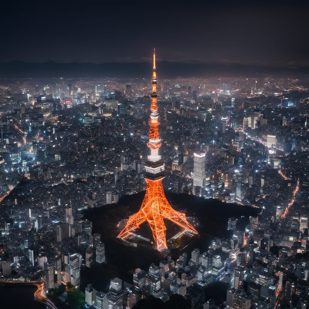 Tokyo Night Aerial View with Neon Lights