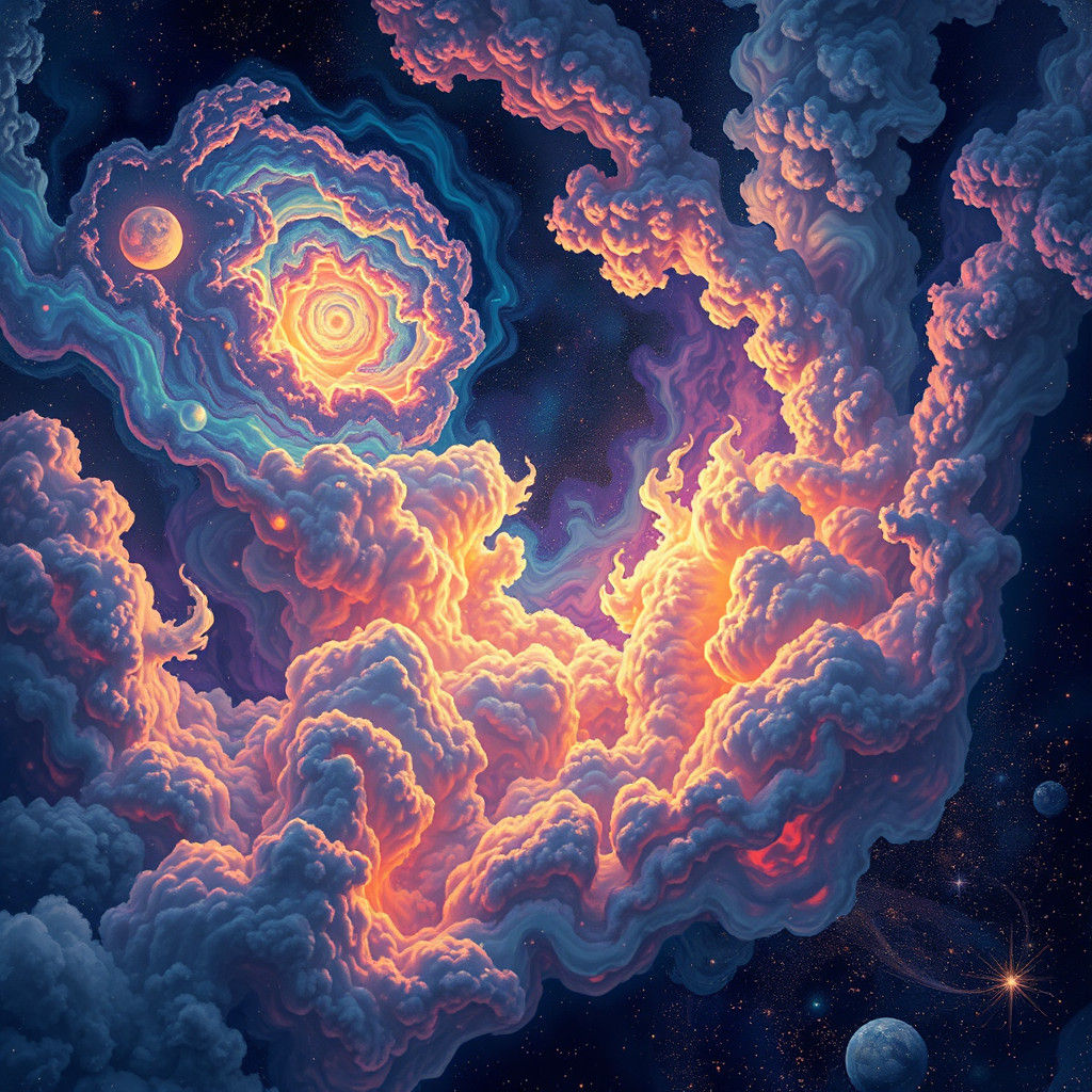 Iridescent Flames Light the Cosmos in Holographic Illustrati...