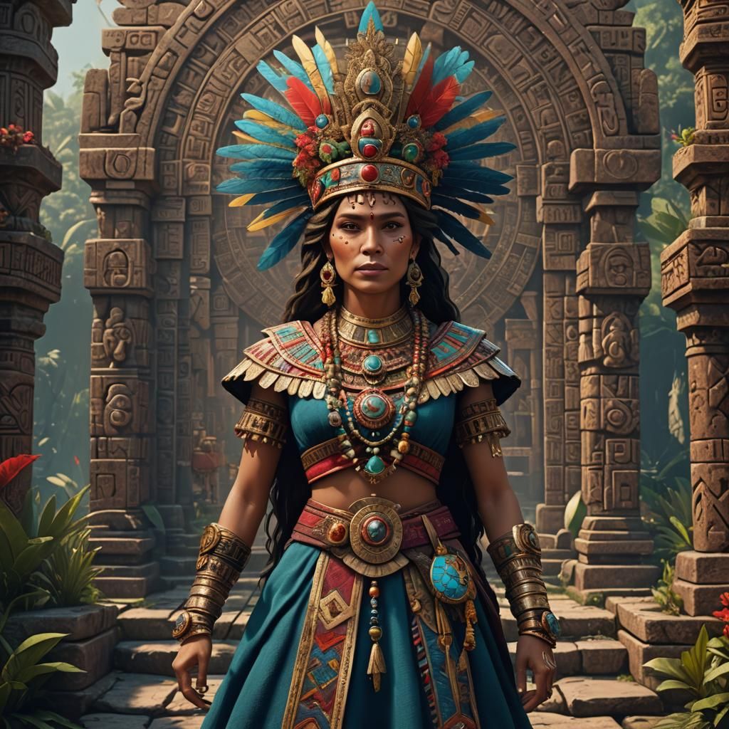 Aztec Princess Meets British Royalty: Fantasy Portrait
