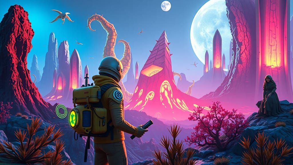 Explorers Discover Alien World in Sci-Fi Comic Style
