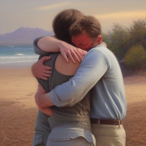 Figures Hugging as an Oil Painting