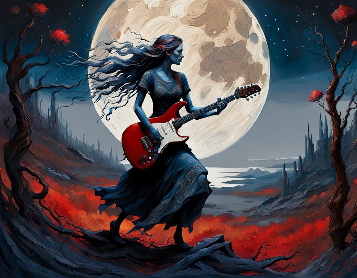 Dark Fantasy Guitarist in Wild Moonscape