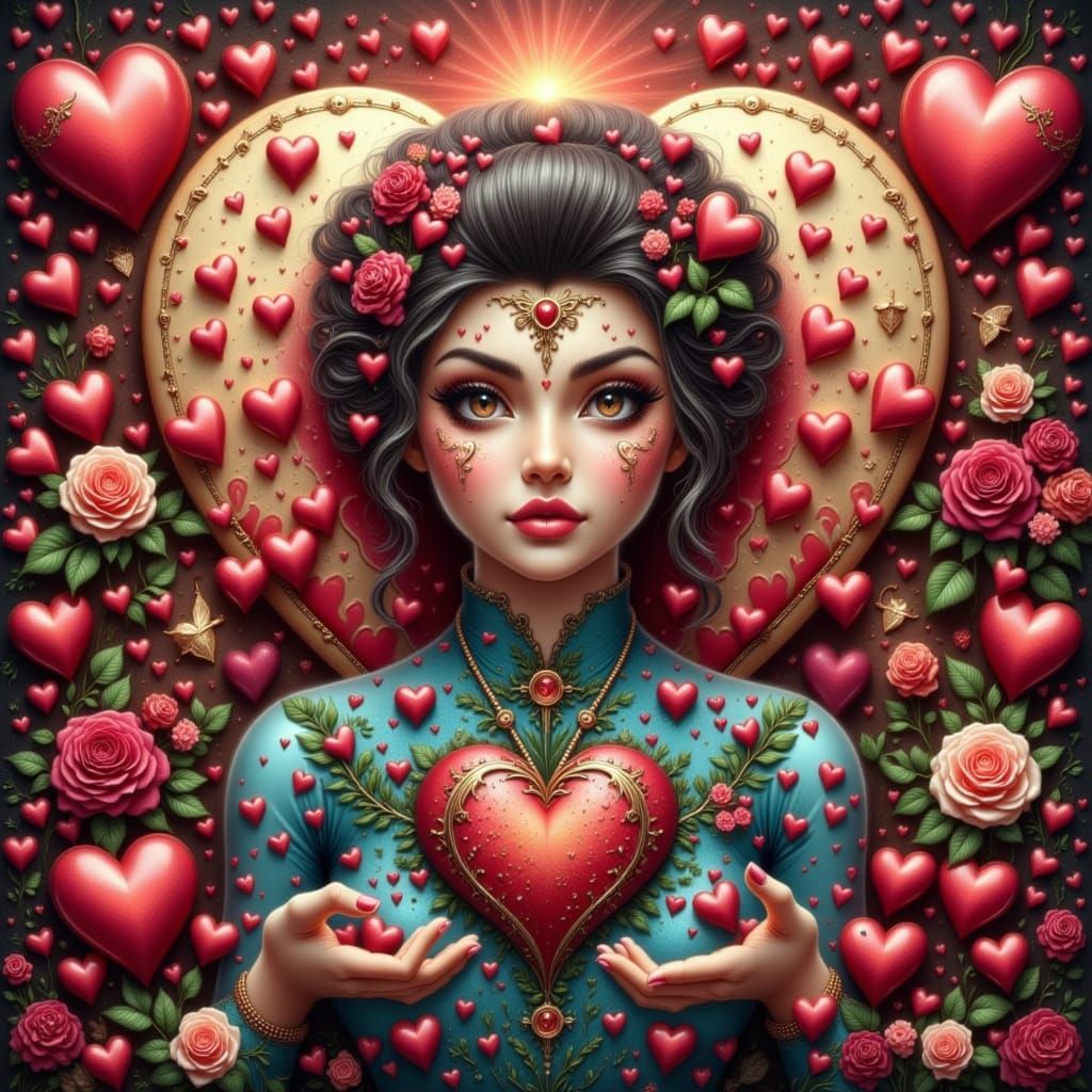 Heartfelt Teddy Bear with Sparkling Hearts