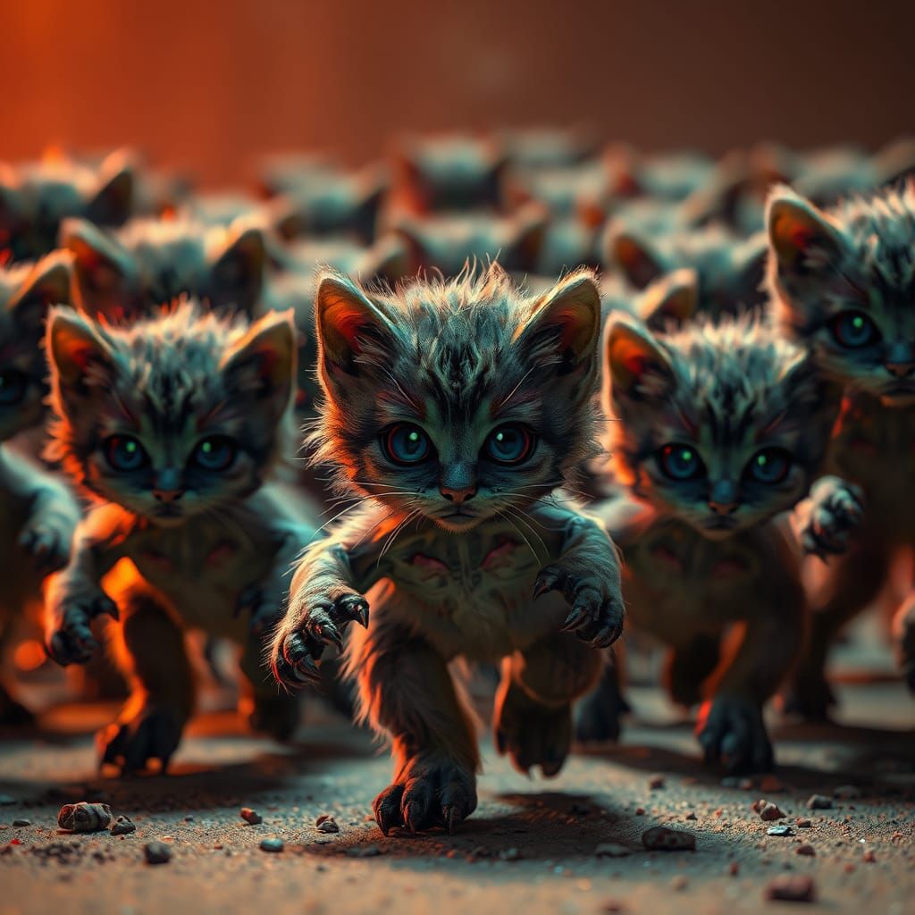 Adorable Zombie Kittens Shambling Forward in 8K