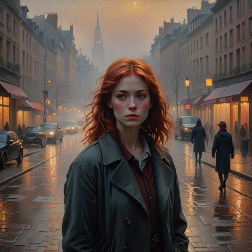 Golden Hour Femme in Foggy Street