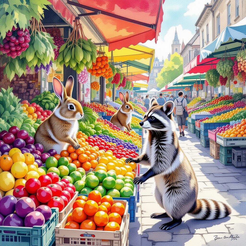 Whimsical Fantasy Farmers Market with Animals