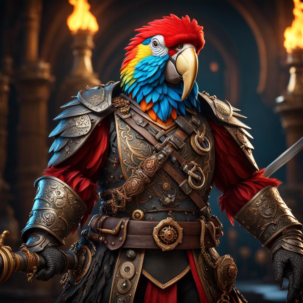 Parrot Pirate Character in Detailed Matte Painting