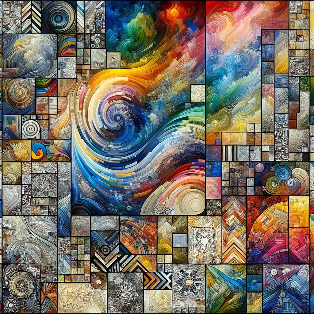 Abstract Collage of Painting Sections in Mixed Styles