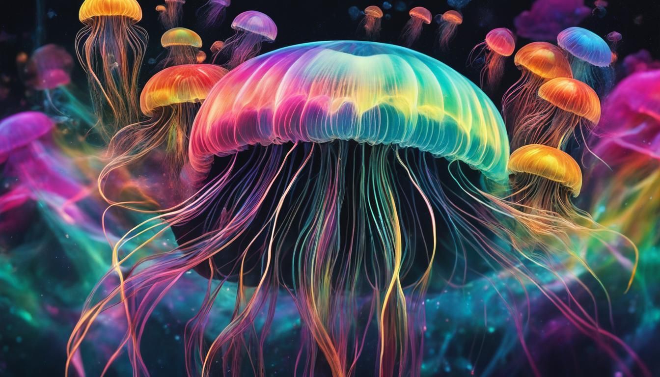 Bioluminescent Jellyfish in Dynamic Water