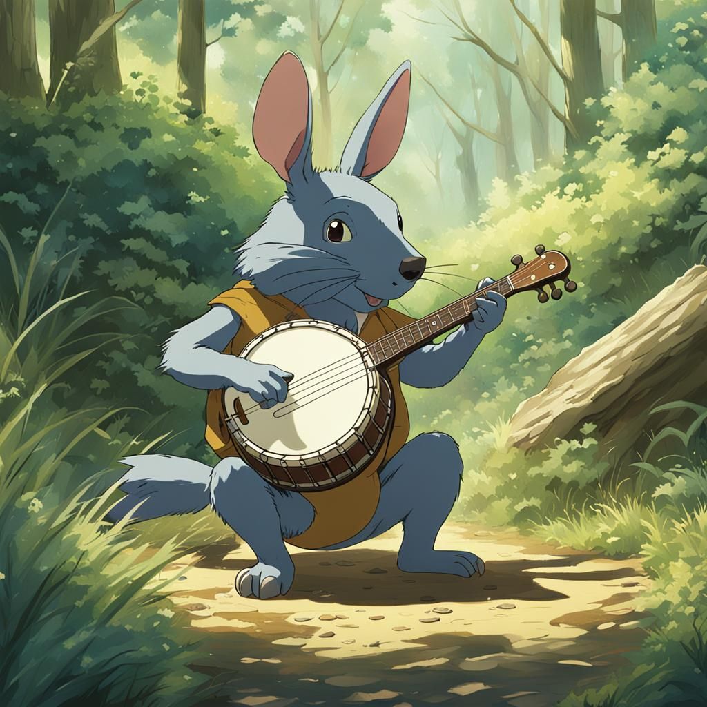 Aardvark Plays Banjo in Studio Ghibli Style