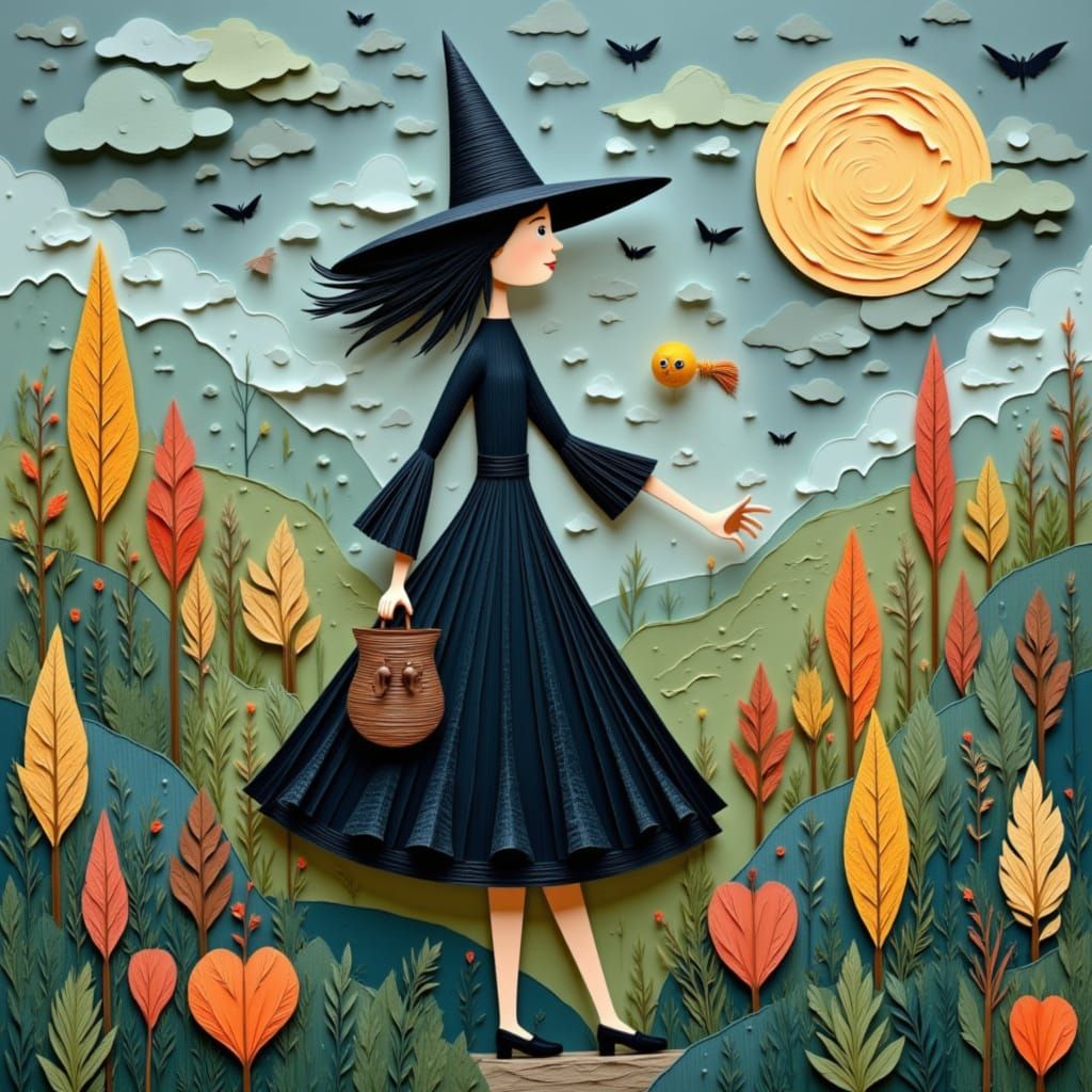 Whimsical Papercut Witch in Delicate Detail