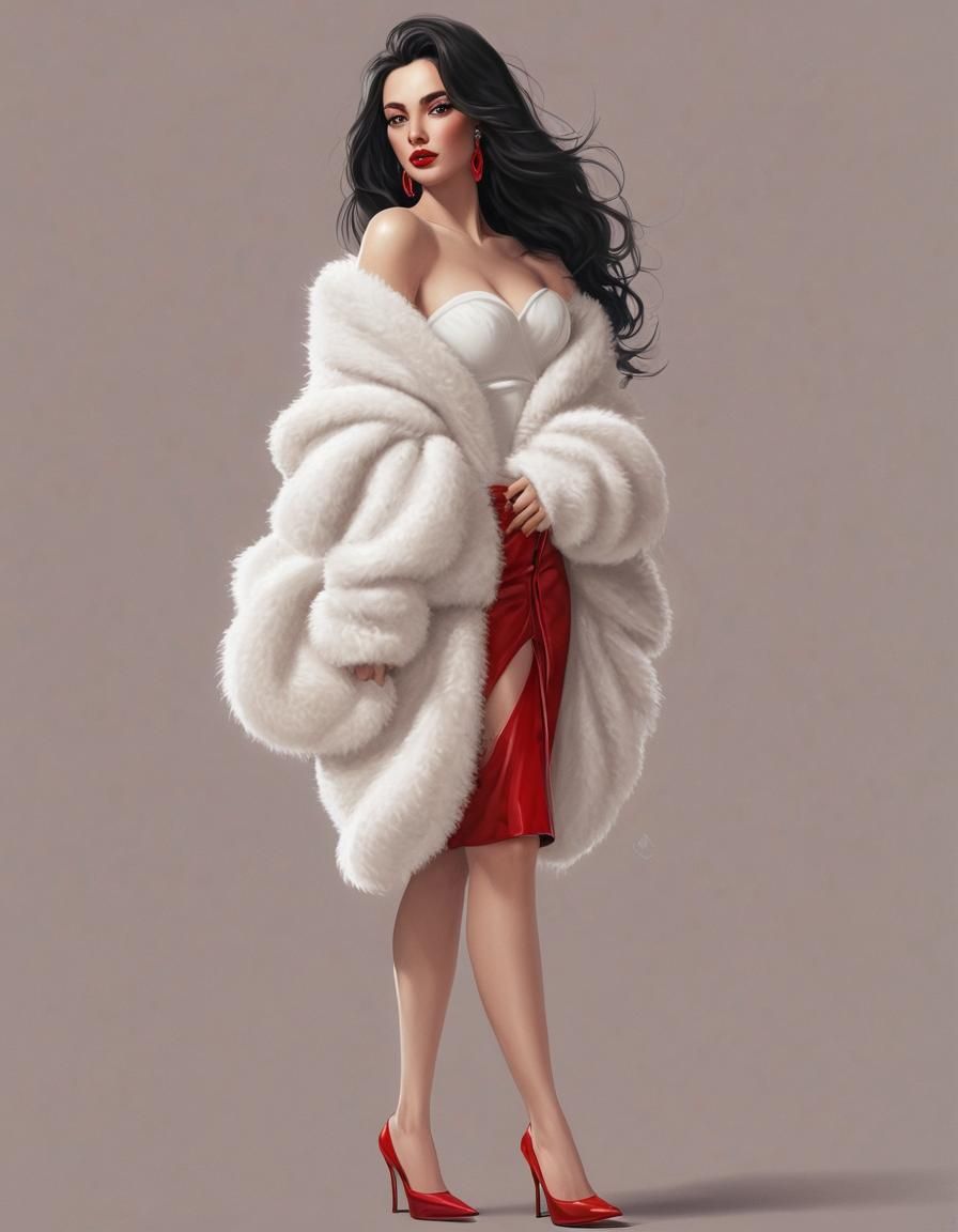 High-Fashion Illustration of Woman in Red Skirt