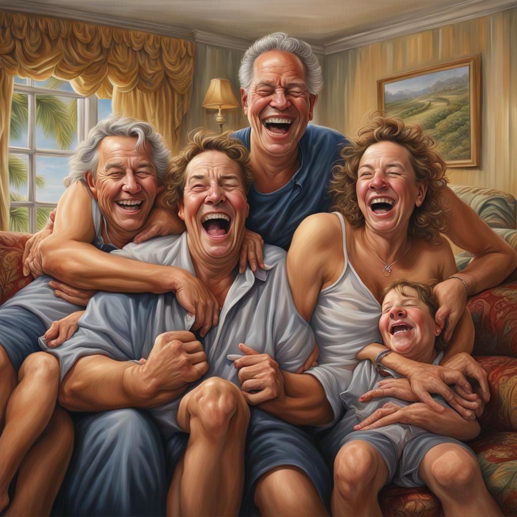 People Enjoying Extreme Humor in Airbrush Style