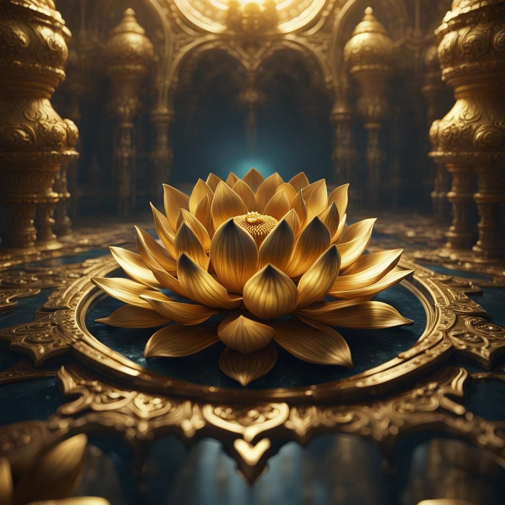 Detailed Gold Lotus Flower Fantasy Concept Art