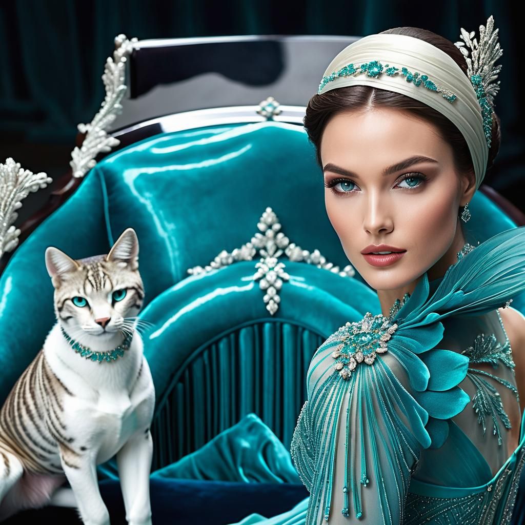 Elegant Woman in Gown, Art Nouveau Style