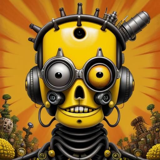 Robot on a Hill: Pop Surrealist Steampunk Painting