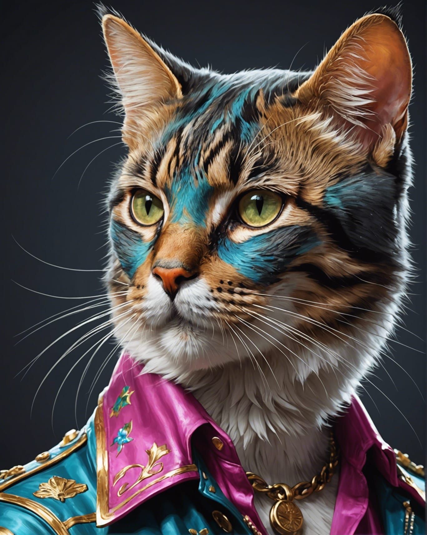 Cat Painting Elvis Presley Portrait in Art Nouveau Style