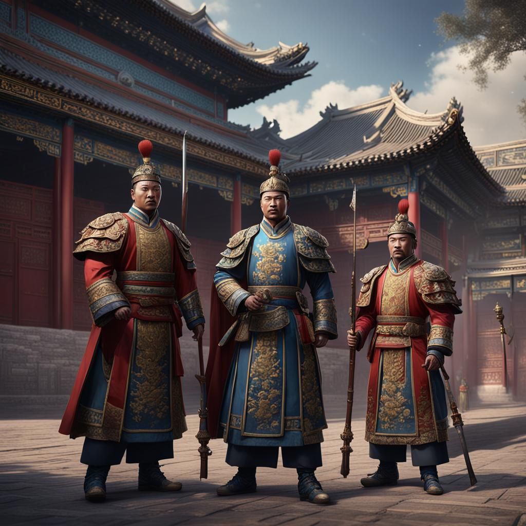 19th Century Chinese Palace Guards: Detailed Matte Painting