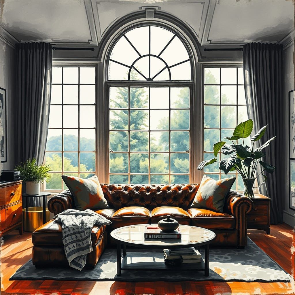 Impressionist Living Room with Leather Sofa