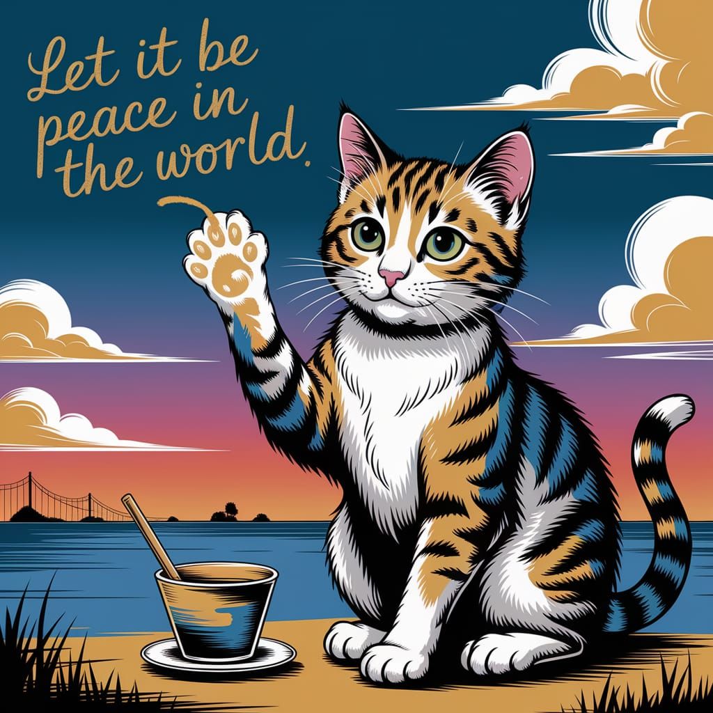 Kitty Writes Peace Message in Golden Sky