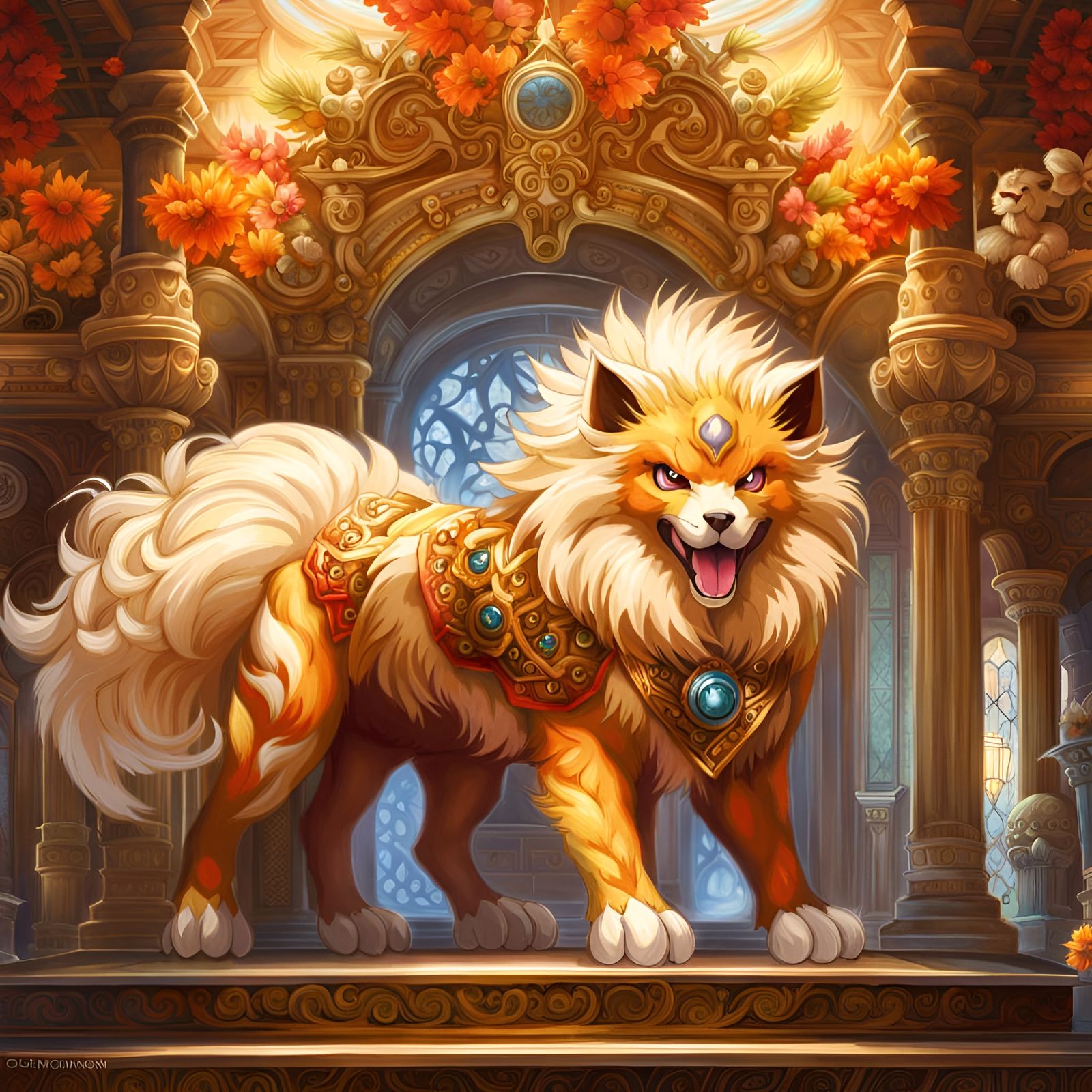 Ornate Fantasy Portrait of a Majestic Arcanine in a Palace