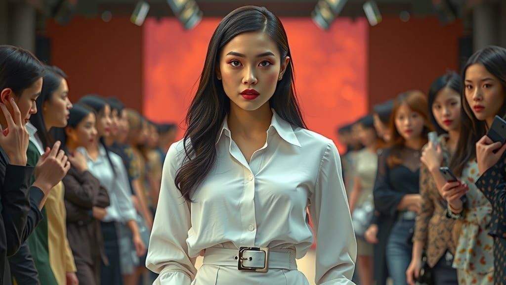 Korean Lady on Runway in Comic Book Style