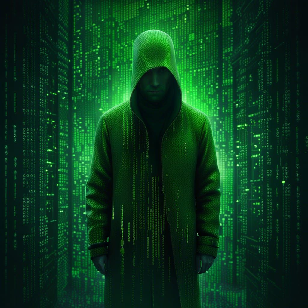 Hacker Portrait in Matrix Style