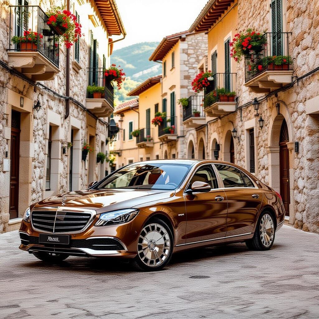 Mercedes Maybach in Mediterranean Town, Photorealistic Style