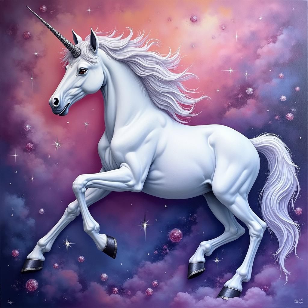 Ethereal Unicorn in Abstract Expressionist Cosmic Scene