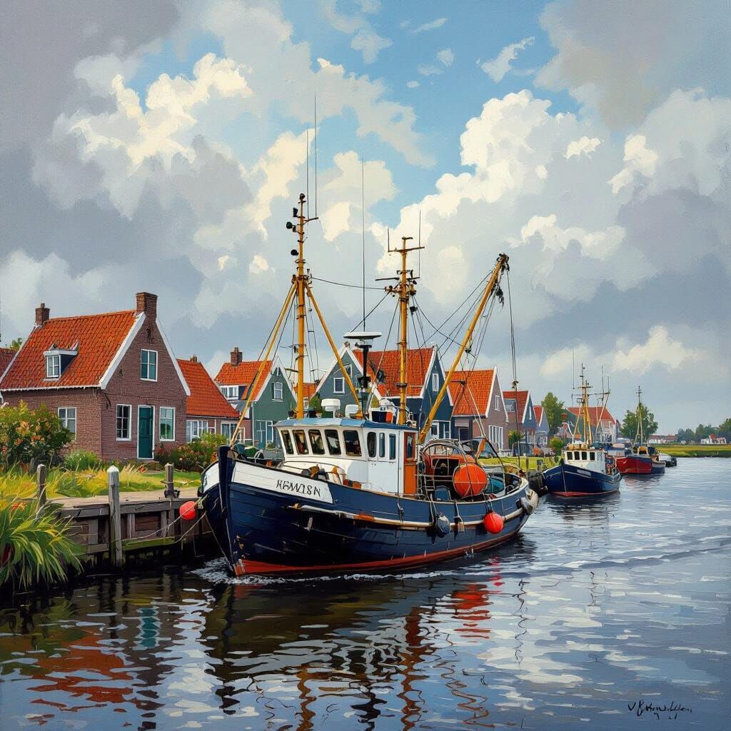 Fishing Village Docks Under Cloudy Skies