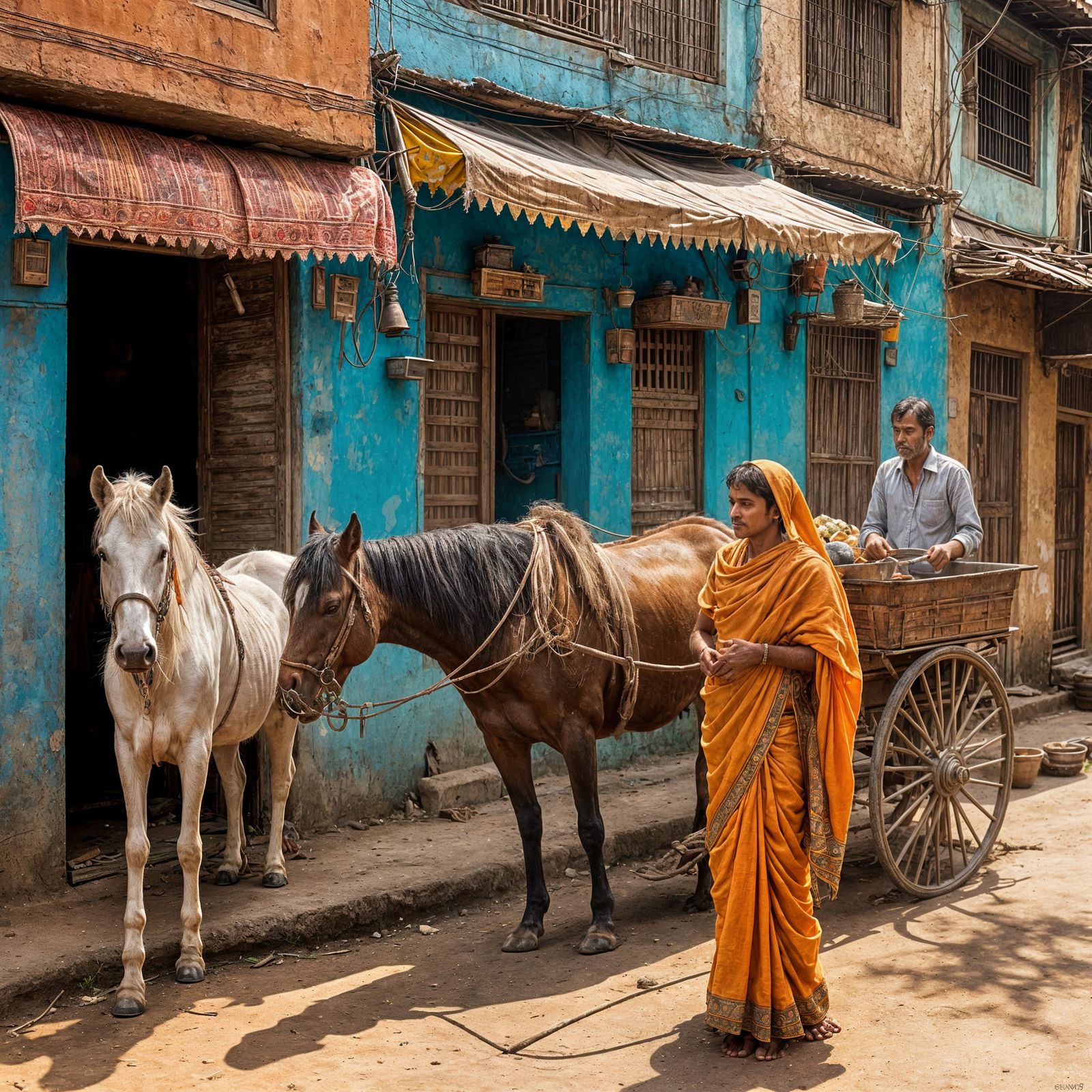 Vibrant India Street Scene in Colorful Chaos