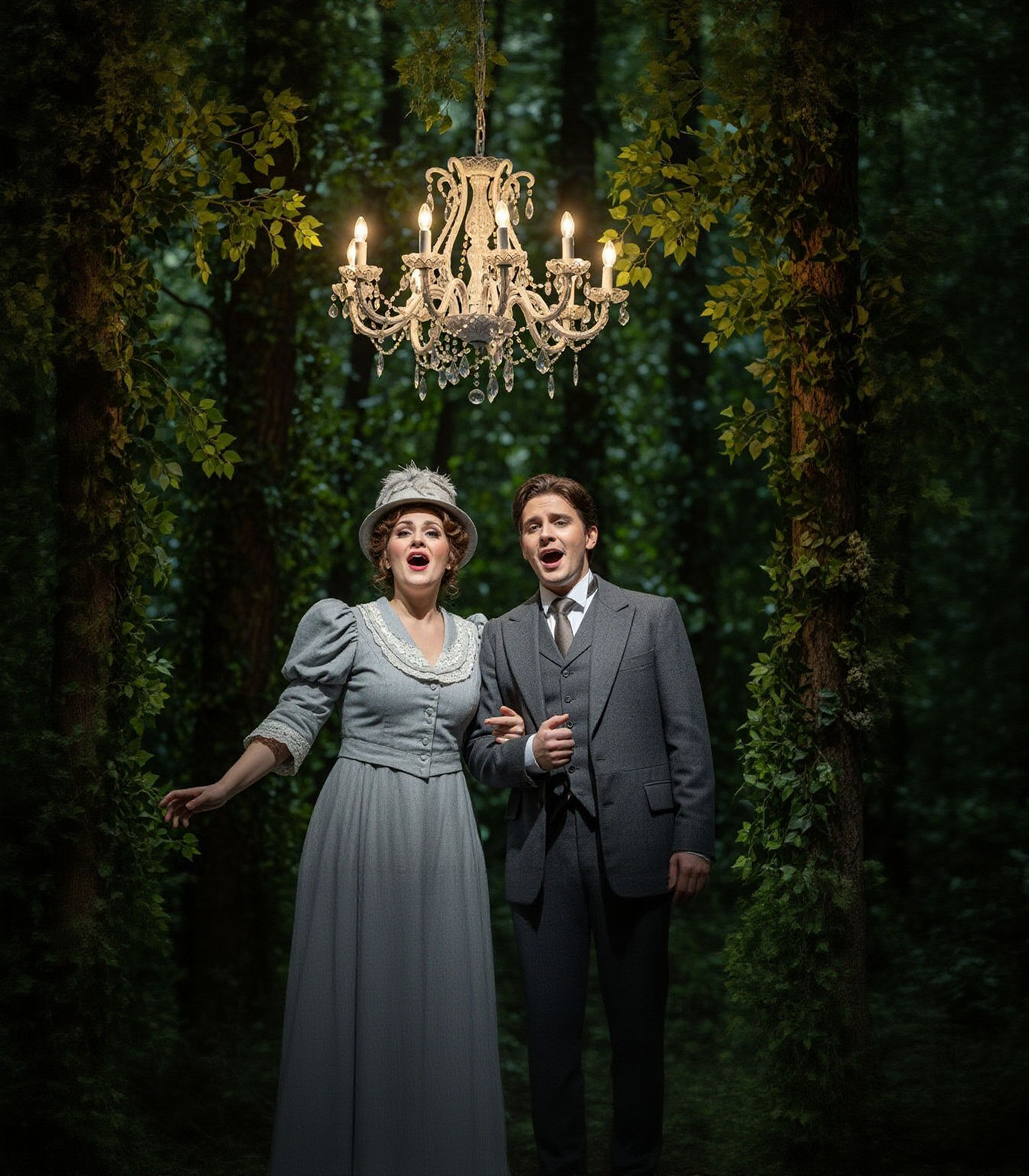 Operetta Duo Sings in Enchanted Forest with Crystal Chandeli...