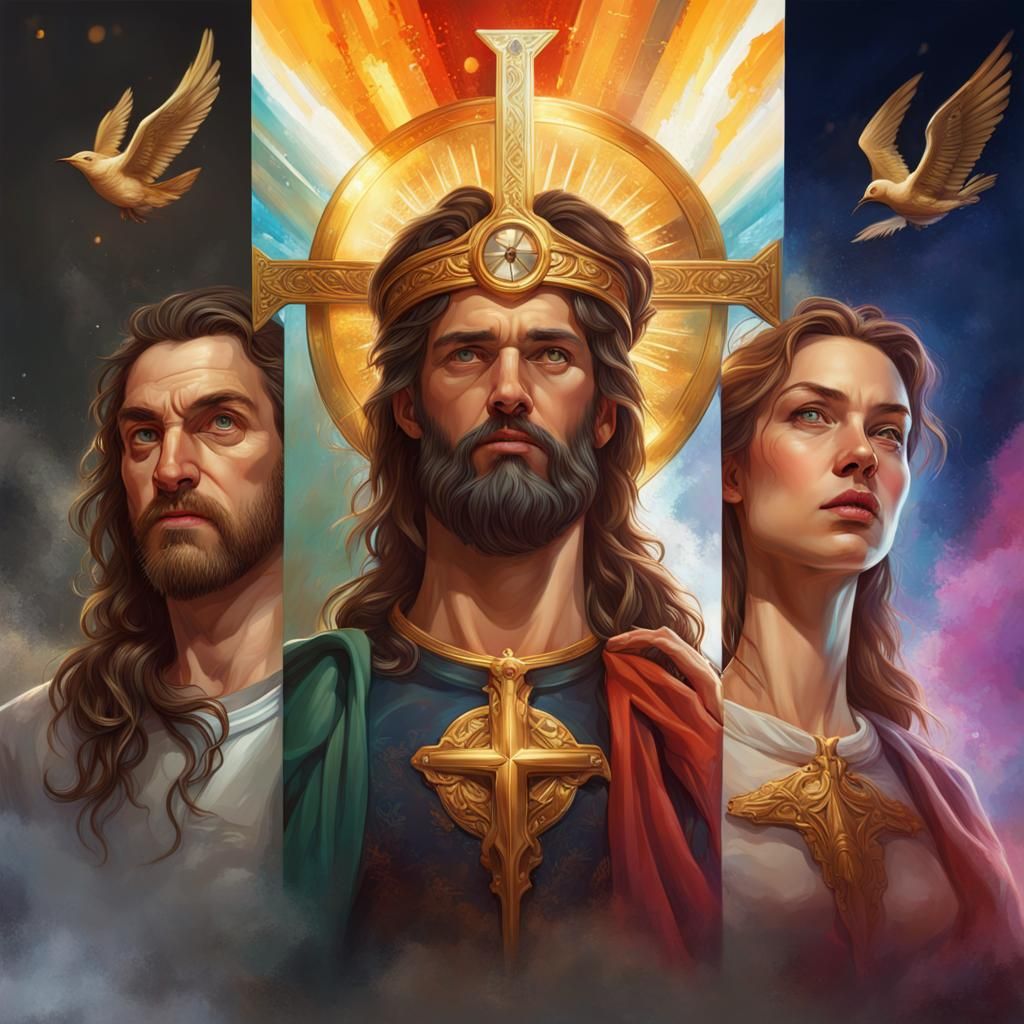 Hyperrealistic Holy Trinity Splash Art Portrait