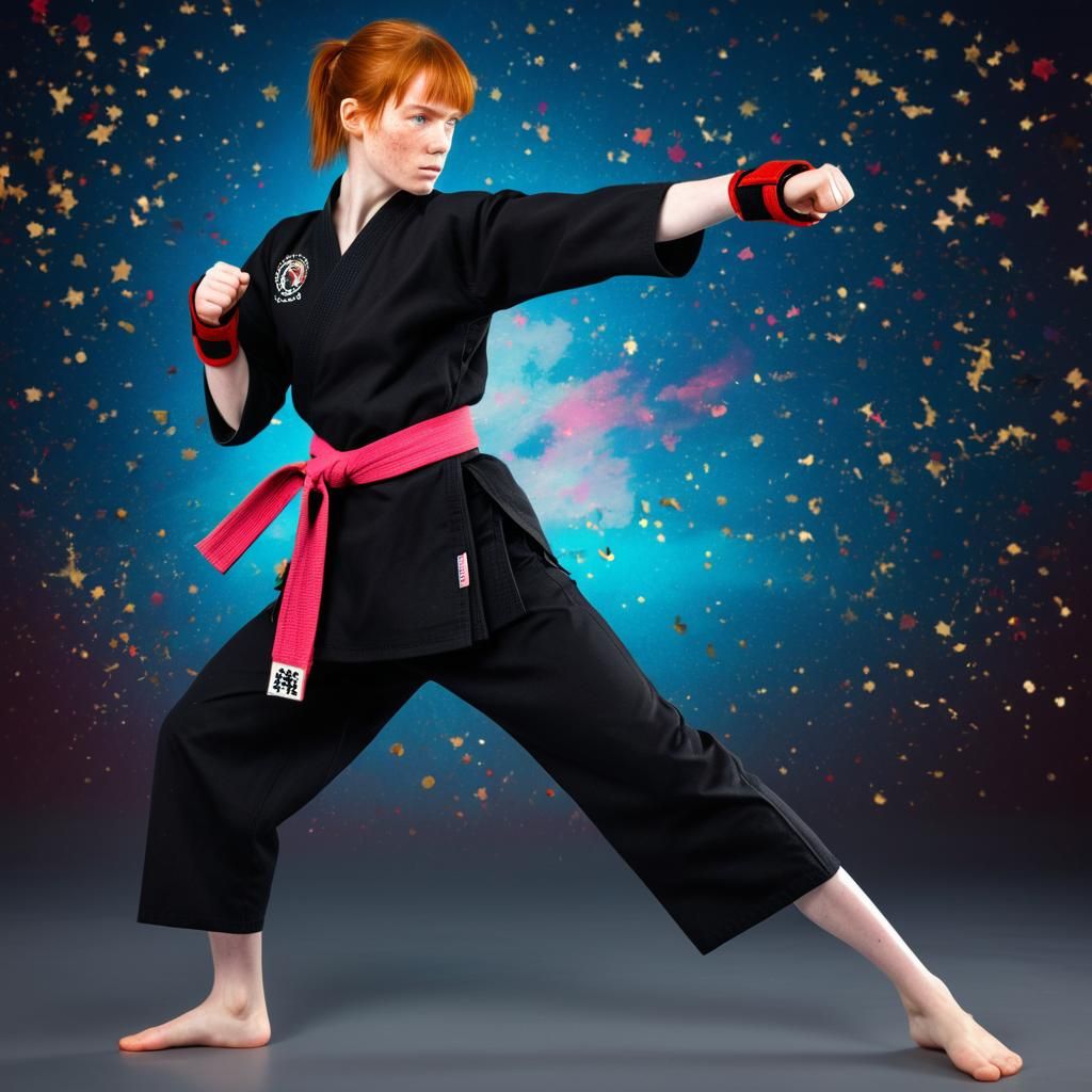 Dynamic Karate Fighter in Colorful Dojo