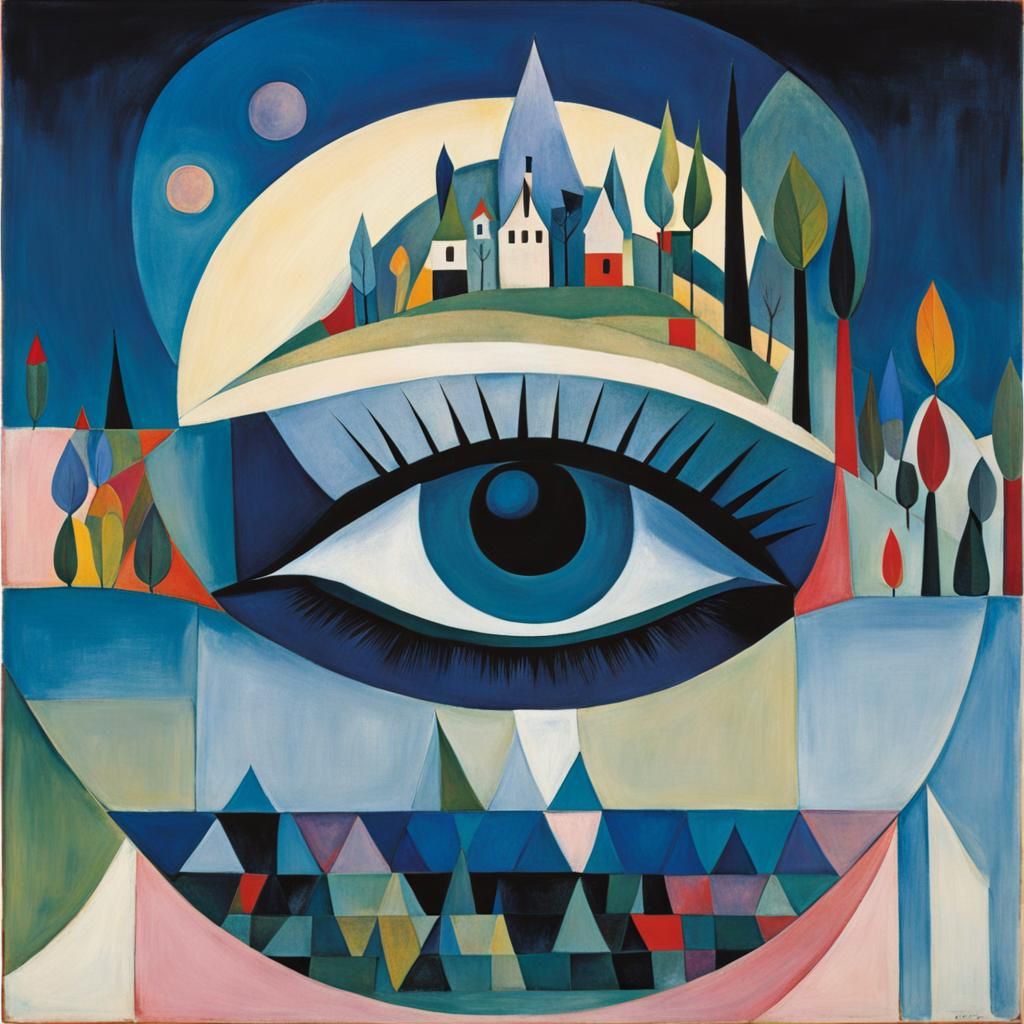 Girl in Secret Garden: Bauhaus-Inspired Digital Art