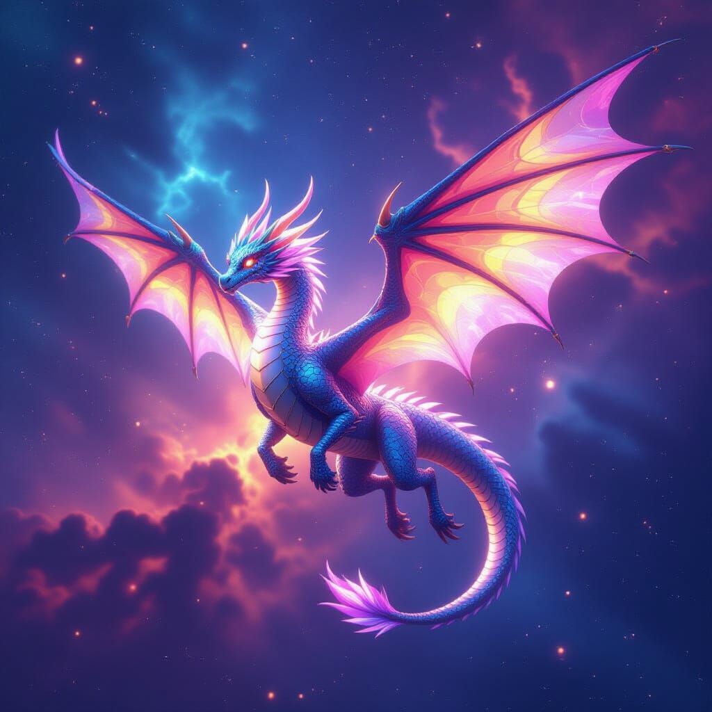 Celestial Dragon Soaring Through Nebula in Anime Style