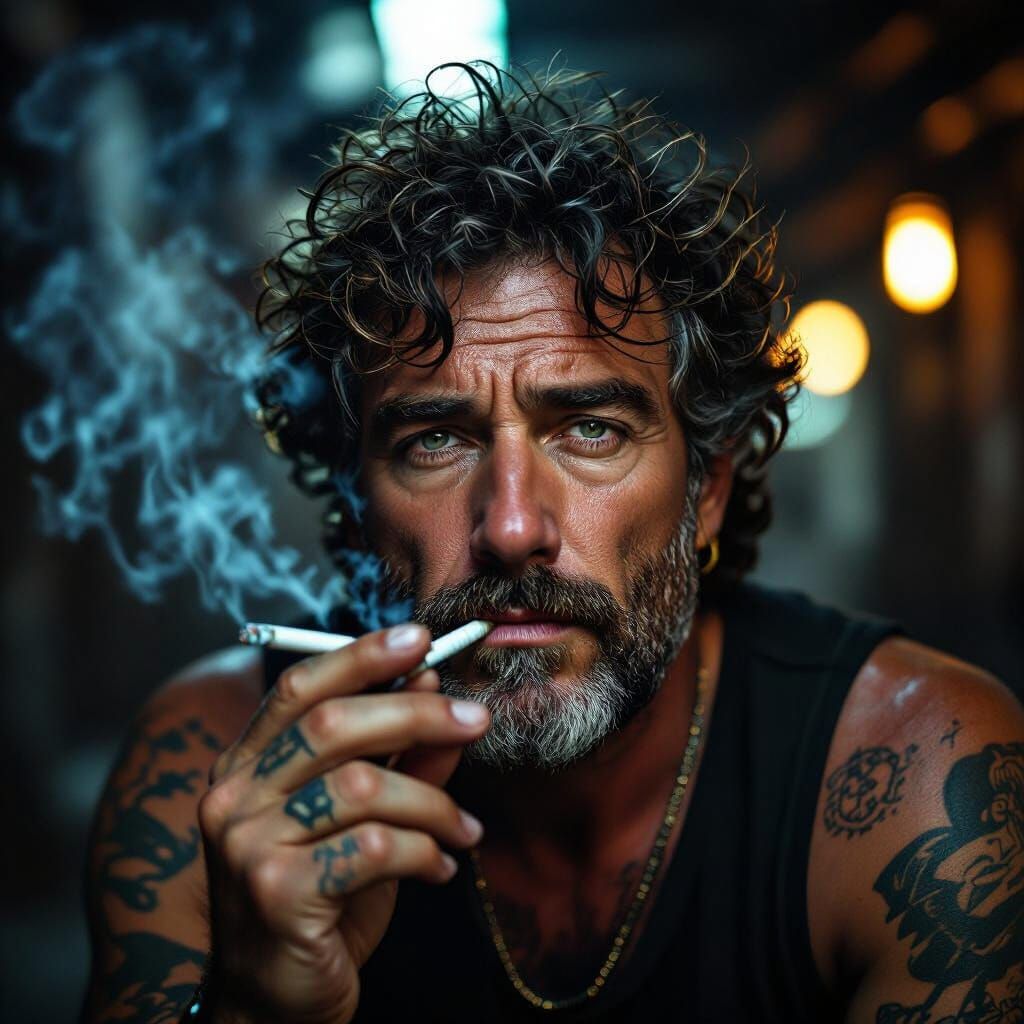 Gritty Realism Portrait of a Man in Moody Underground Atmosp...