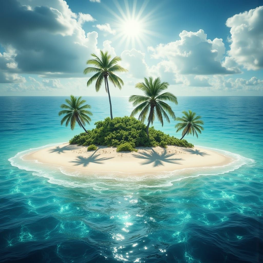 Island Oasis in Vibrant Hyperrealism