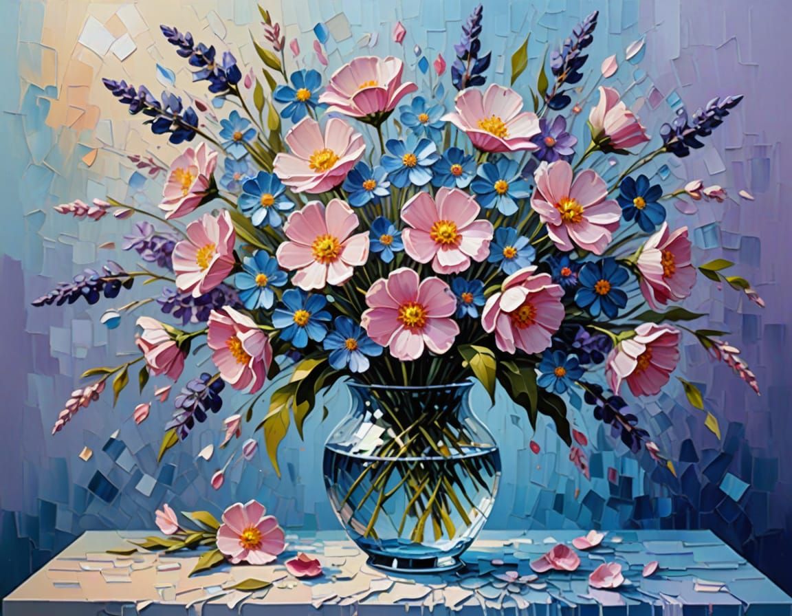 Lush Floral Bouquet in Impasto Oil Painting