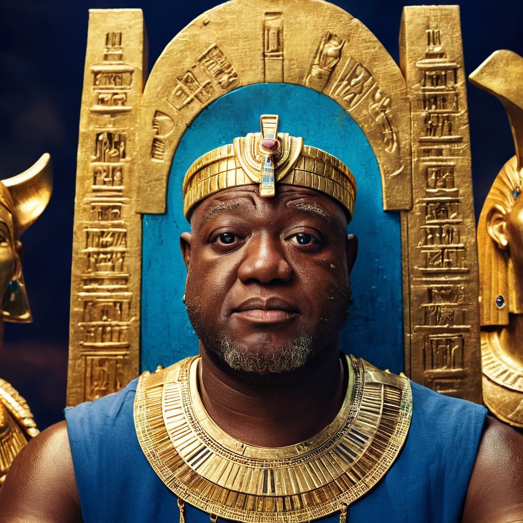 Majestic Pharaoh Portrait with Golden Hieroglyphics