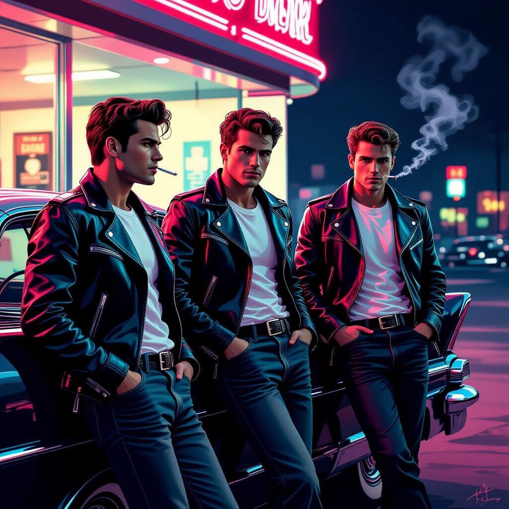 1950s Greasers by Neon Diner in Noir Style