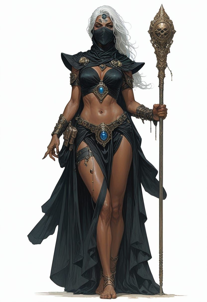 Barefooted Widow Warrior with Sci-Fi Staff