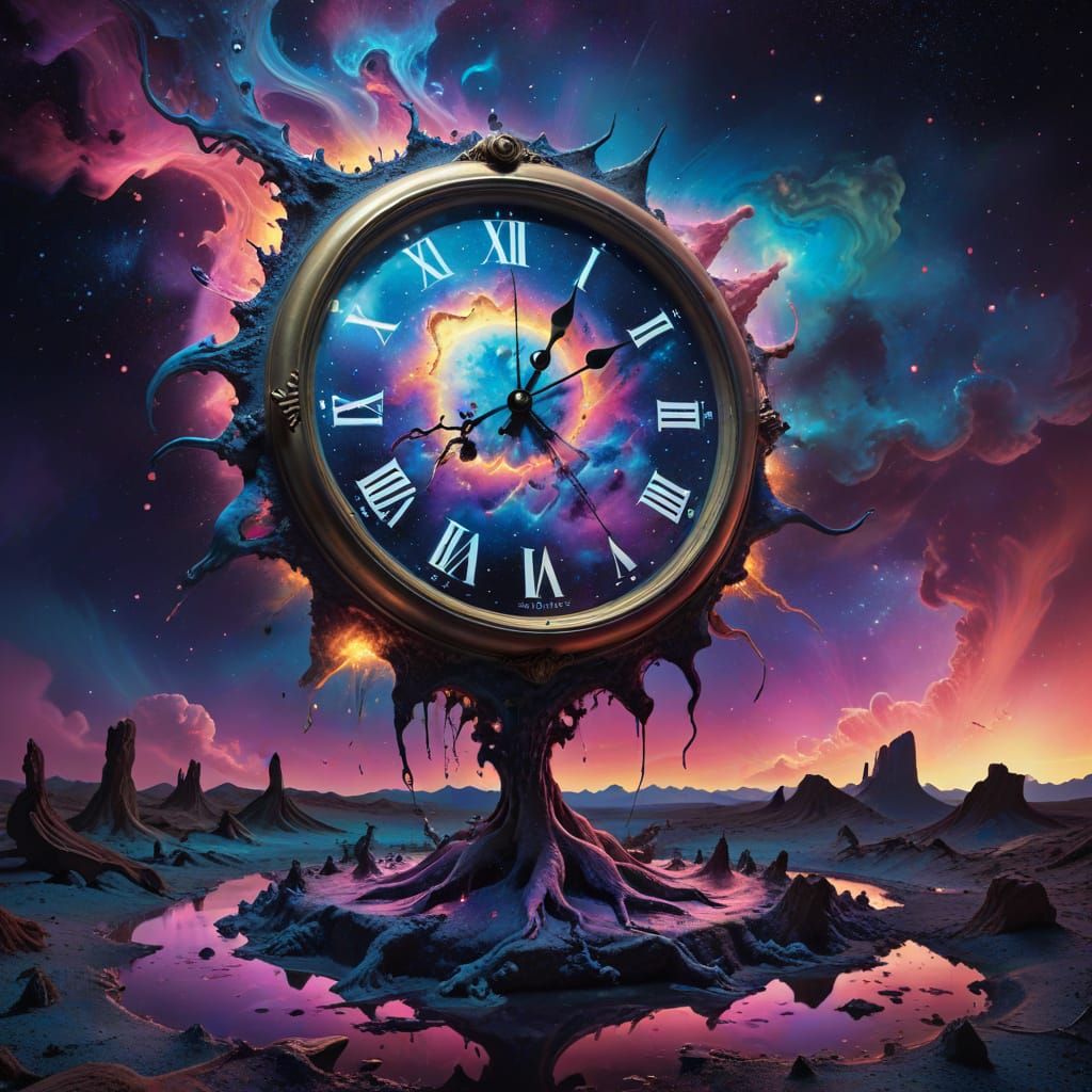 Surreal Cosmic Clock Melts Through Nebula