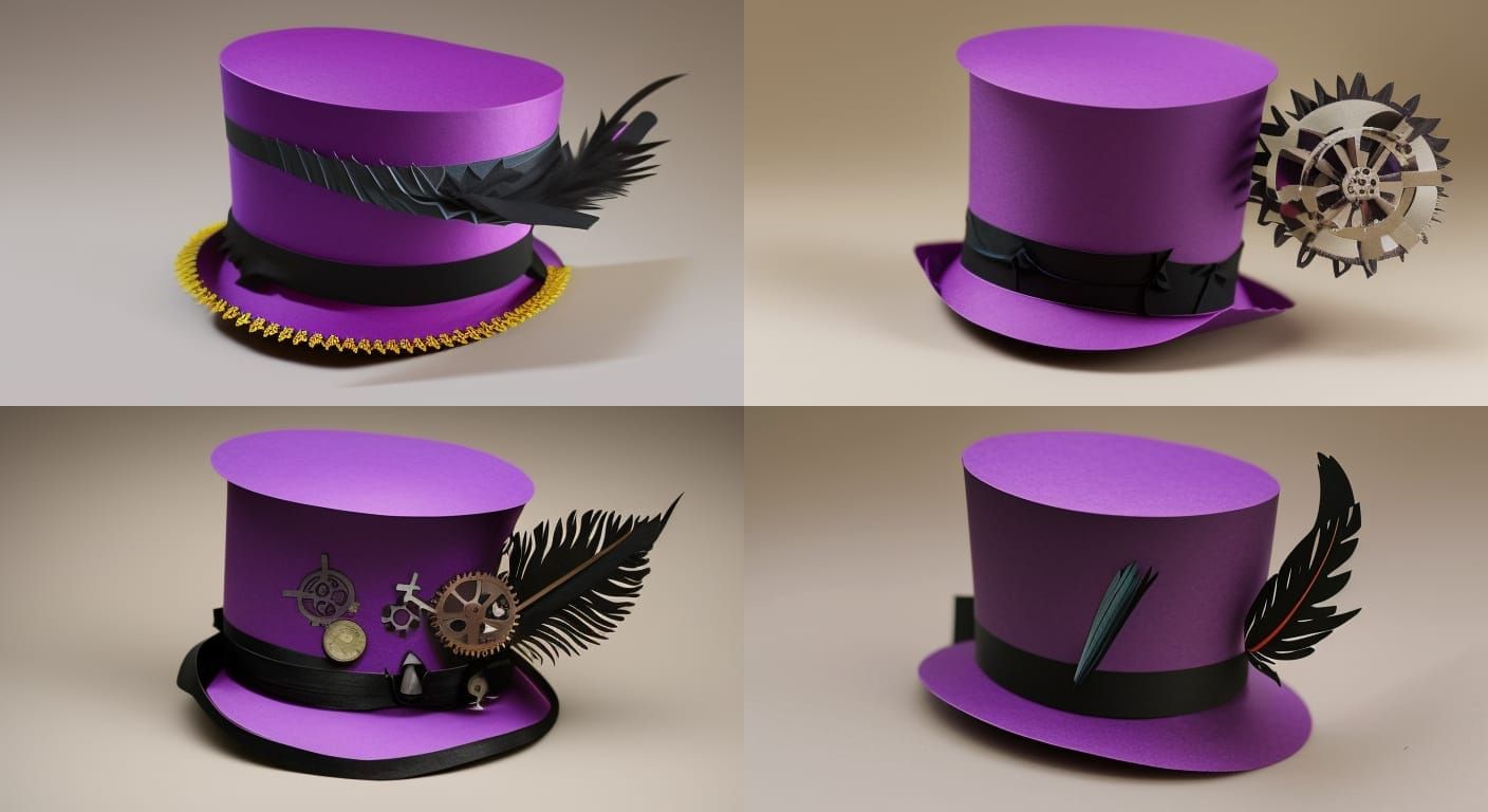 Steampunk Origami Top Hat with Purple Feather